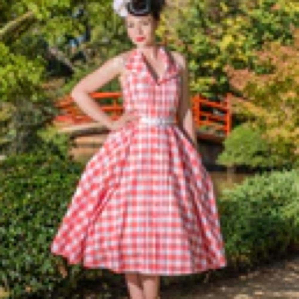 💛SOLD💛NWT Cherry Bomb Australia Lucille Coral Gingham Pinup Dress: AU 14 / L ‎